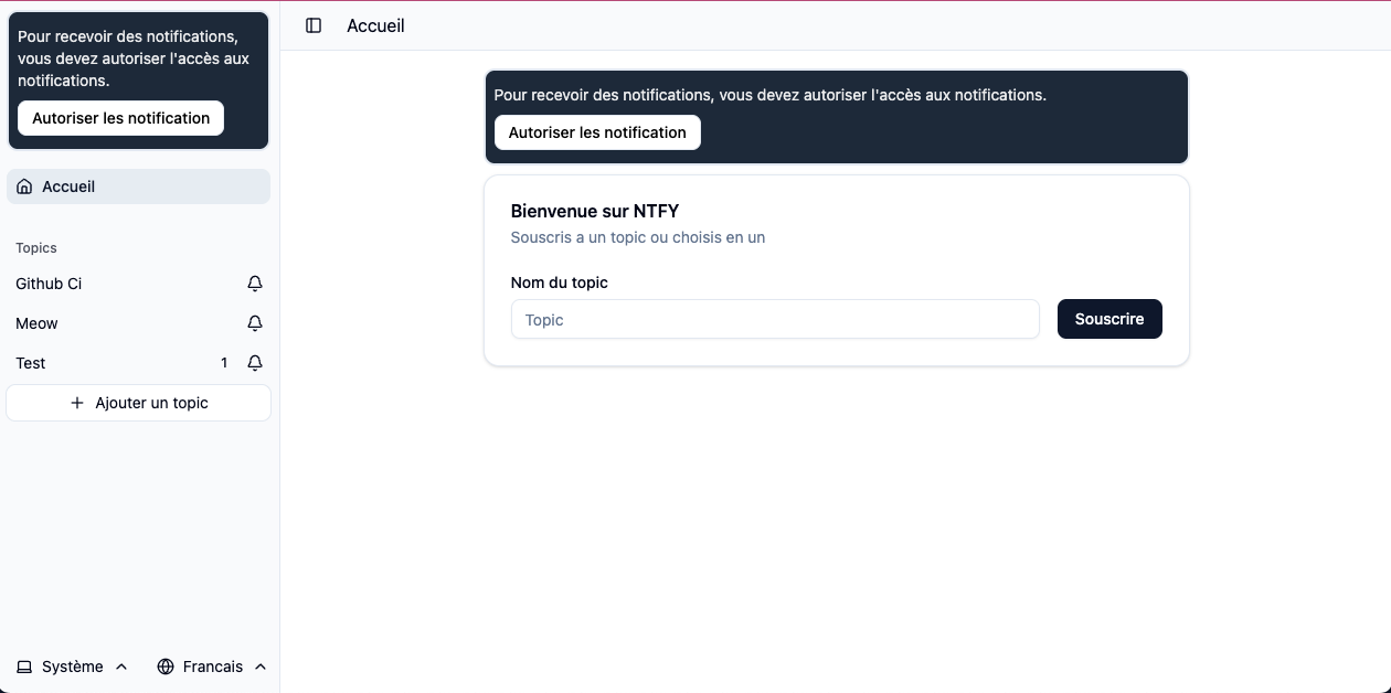 Description de NTFY Sveltekit